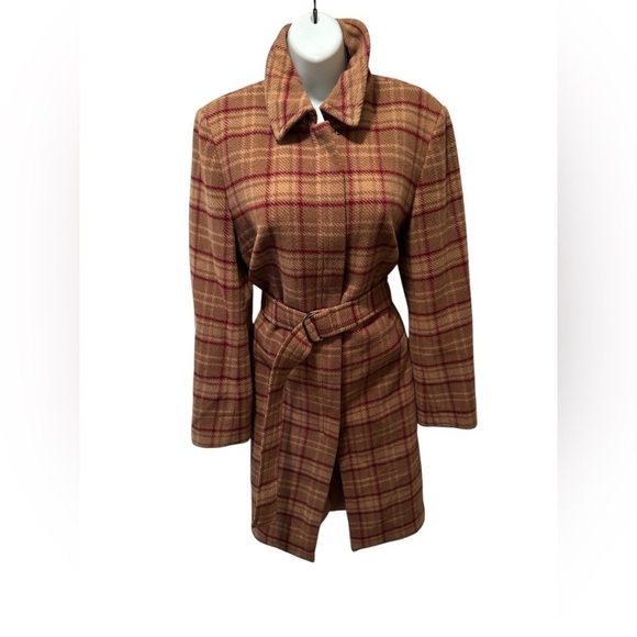 VTG J. Crew Plaid Clueless Preppy Wool Belted Trench Coat M Pockets Lined - Picture 1 of 12